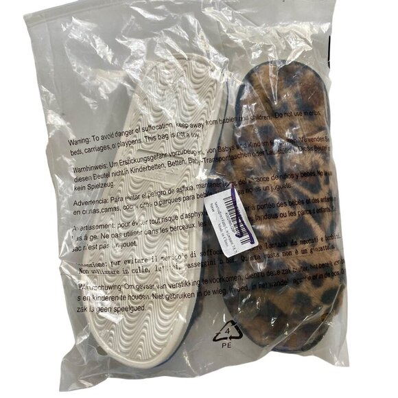 Fuzzy Cross Band Animal Print Open Toe Slippers Memory Foam Women's Medium 7-8 - Picture 10 of 11